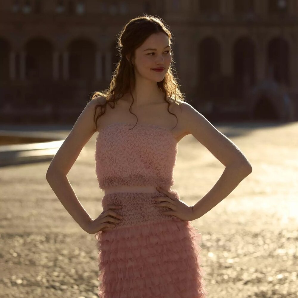 BHLDN Juliet Strapless Tulle Ruffle Midi Dress, Anthropologie